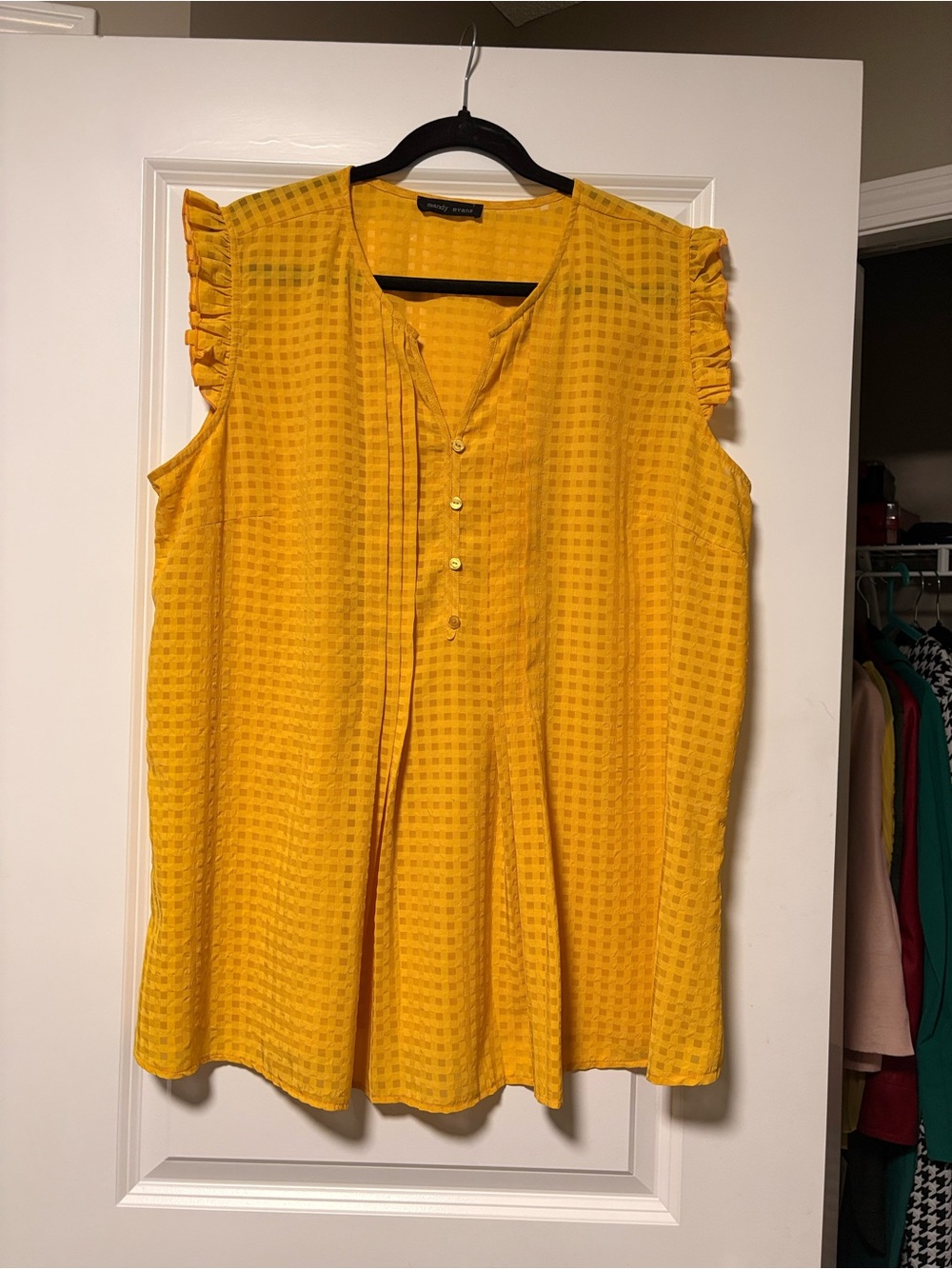Worthington Mustard Yellow Sleeveless Ruffle-Shoulder Blouse